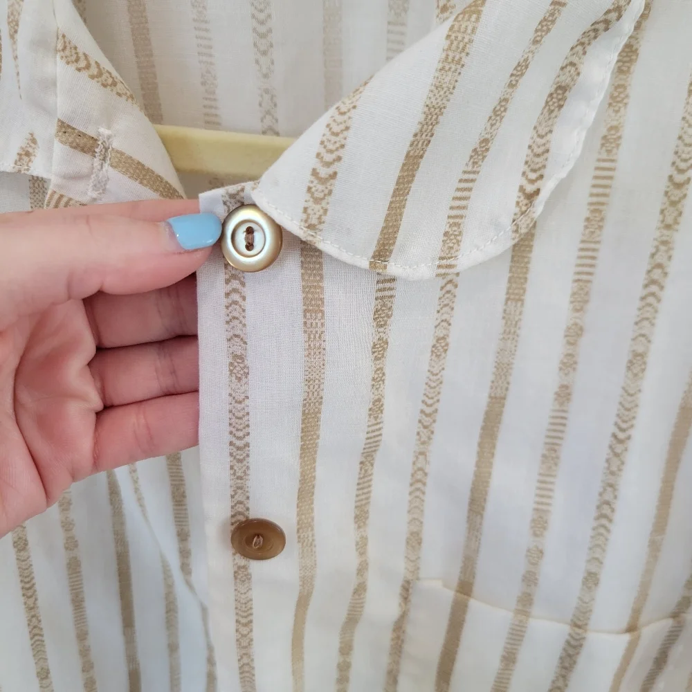 Vintage Girl Scouts White Striped Button Up Shirt Girls Size 7
